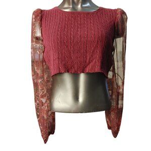 A Love Story Women's Red Cropped Laced Long Sleeve Top LG